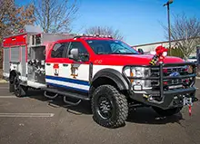 Rescue truck with rear utility body and Founders tires